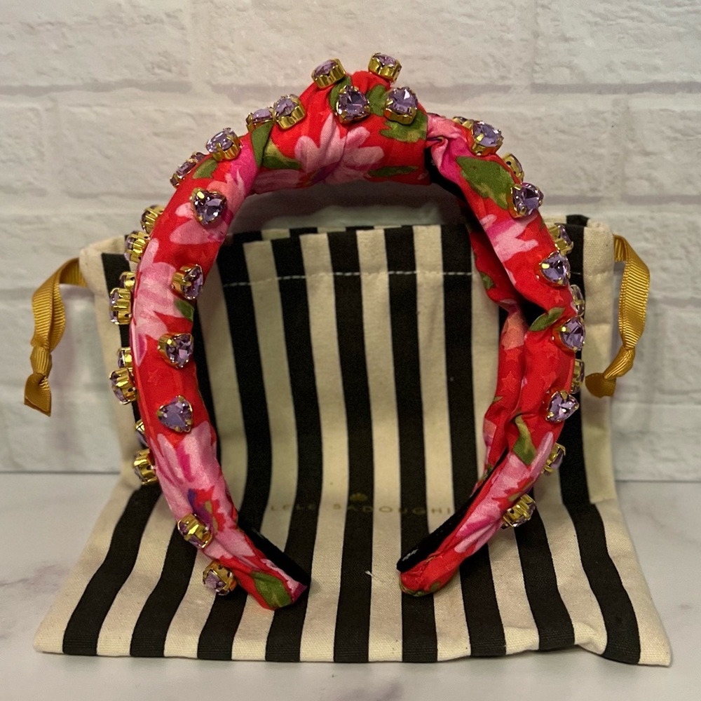 LoveShackFancy x Lele Sadoughi Red Floral Headband with Crystals